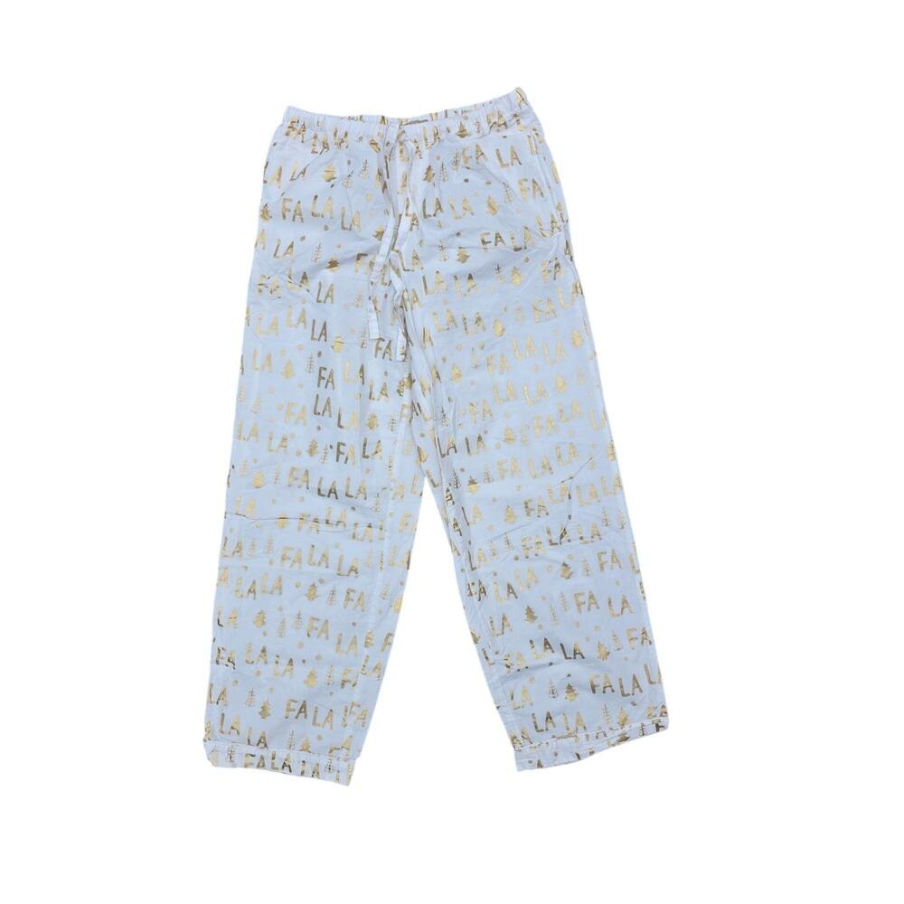 Potterybarn Teen Pajama Pants S Womens White Christmas Holiday White Gold Pocket